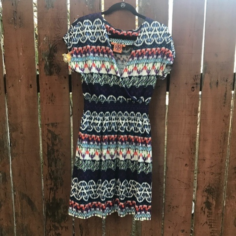 Tory Burch Printed Faux Wrap Silk Dress-Size S